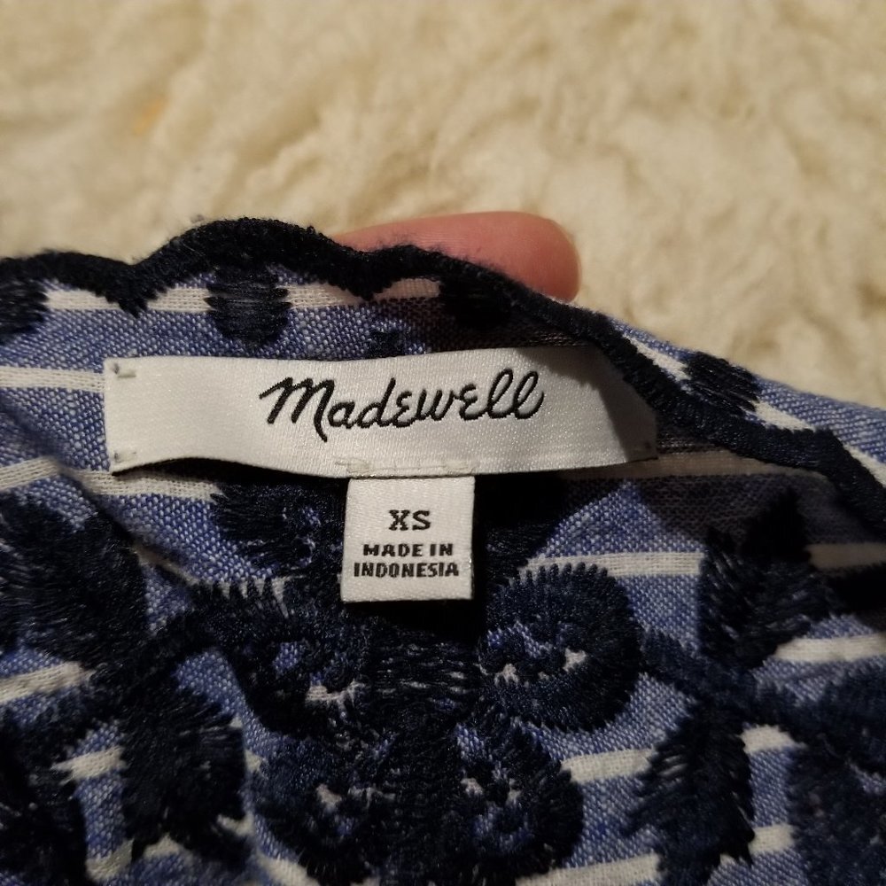 Madewell Breeze Embroidered Shift Dress XS Brilliant Royal Stripe - Picture 5 of 6